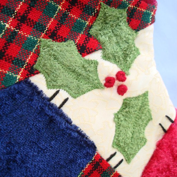Nice 18" Stocking Farmhouse Patchwork Christmas Embellished Buffalo Check Fabric - Picture 3 of 14